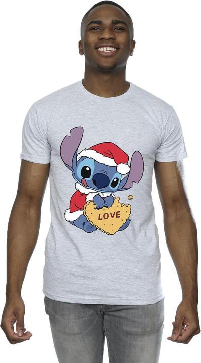 Actual product image Disney Mens Lilo And Stitch Christmas Love Biscuit T-Shirt (M)