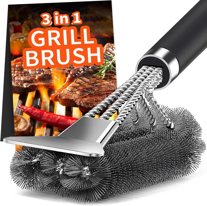 Mara Vital Grillbürste mit extra langen Edelstahlborsten, Edelstahlspatel und wärmeisoliertem PP-Griff (35 cm)