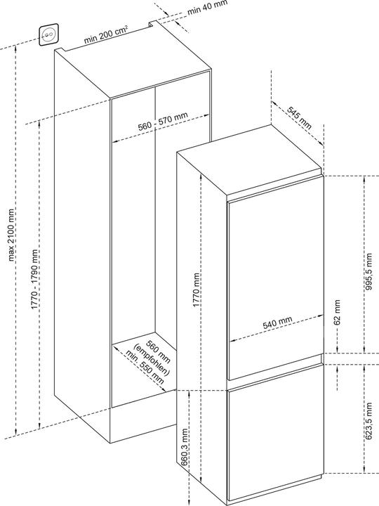 Produktbild Telefunken Einbau-Kühl-Gefrierkombination | Einbaukühlschrank mit Gefrierfach | 178cm Nische | 251 L (251 l)