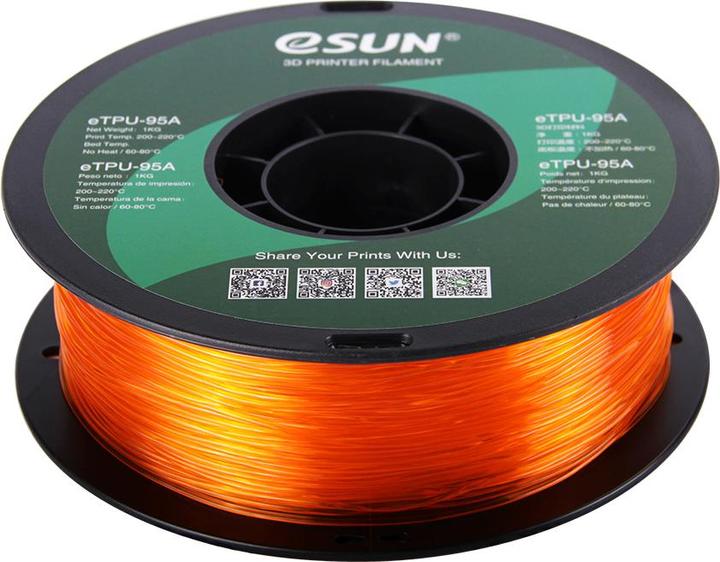 Image du produit eSUN eTPU-95A 1,75mm Tr. Orange 1kg Filament 3D (TPU, 1.75 mm, 1000 g, Orange)