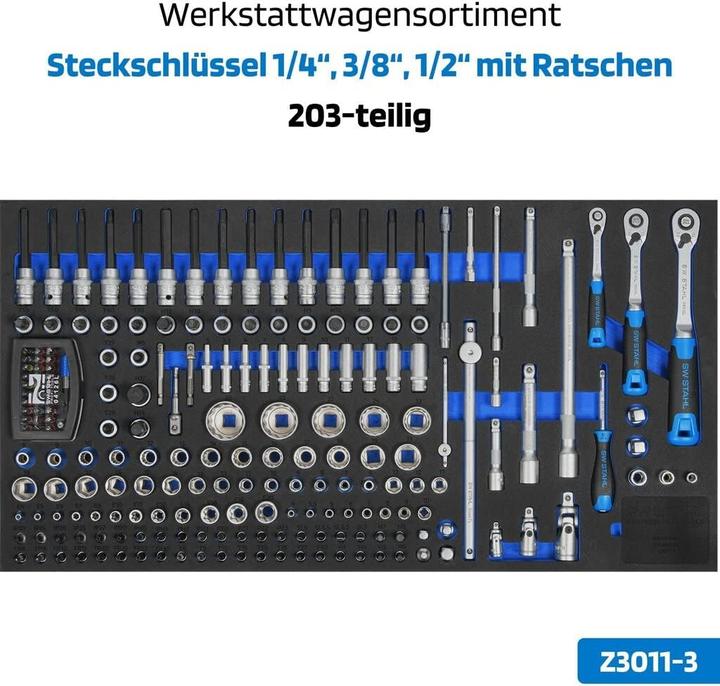 Produktbild SW-Stahl Z3209 Profi Werkstattwagen TT802 schwarz I 8 Schubladen I 3 Schubladen gefüllt I 304 teilig (304 x)