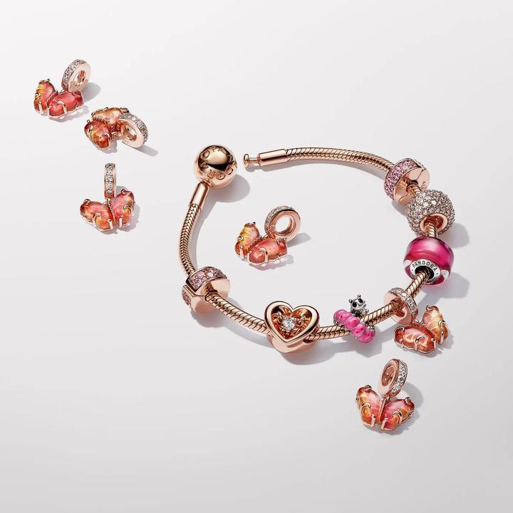 Produktbild Pandora Rosafarbener & Gelber Murano Glas Schmetterling Charm Anhänger (Glas)