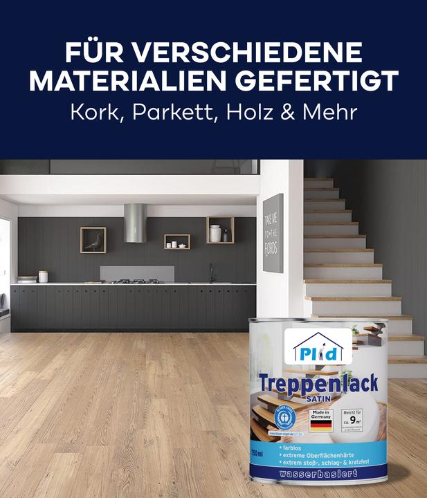 Produktbild Plid Treppenlack Set 00,75L Farblos Satin für ca. 9m² /Treppensiegel Klarlack Holzlack (Farblos, 0.75 l)