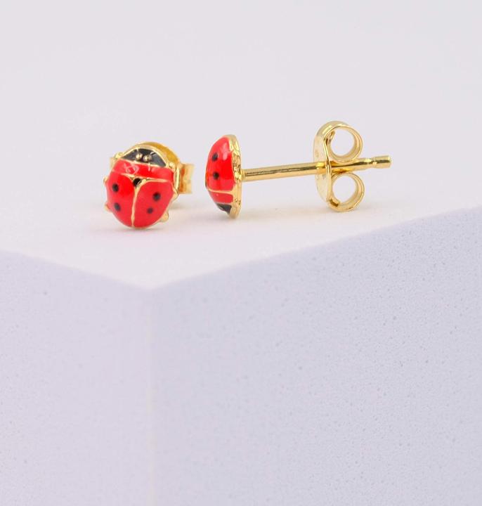 Actual product image Muau Stud earrings ladybird yellow gold 750 red/black 6mm (750/18K yellow gold)
