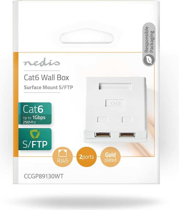 Immagine prodotto Nedis Scatola di rete da parete On-Wall 2 porte STP CAT6 dritte femmina placcate oro PVC Bianco Polybag