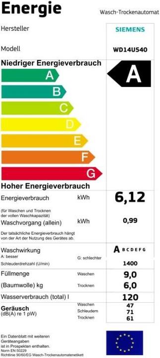 Energie-Label Siemens WD14U540 iQ500
