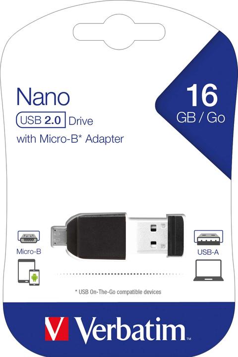 Actual product image Verbatim Nano incl. OTG Adaptor (16 GB, USB-A, Micro USB, USB 2.0)