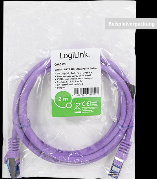 Produktbild LogiLink Patchkabel Ultraflex, Kat.6A, S/FTP, 0,5 m, violett (S/FTP, CAT6a, 0.50 m)