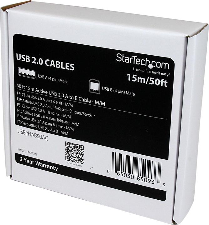 Produktbild StarTech 15m aktives USB 2.0 A auf B Kabel - Stecker/Stecker - USB Druckerkabel 1x USB A / 1x USB B - Schwarz (15 m, USB 2.0)