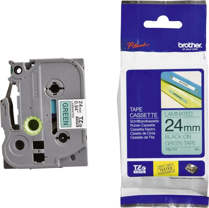 Actual product image Brother Tze-751 (2.40 cm, Green, Black)