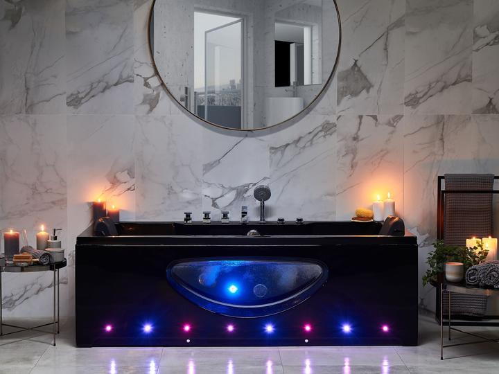 Produktbild Beliani Whirlpool Badewanne schwarz rechteckig mit LED 180 x 80 cm HAWES (235 l, 80 cm)