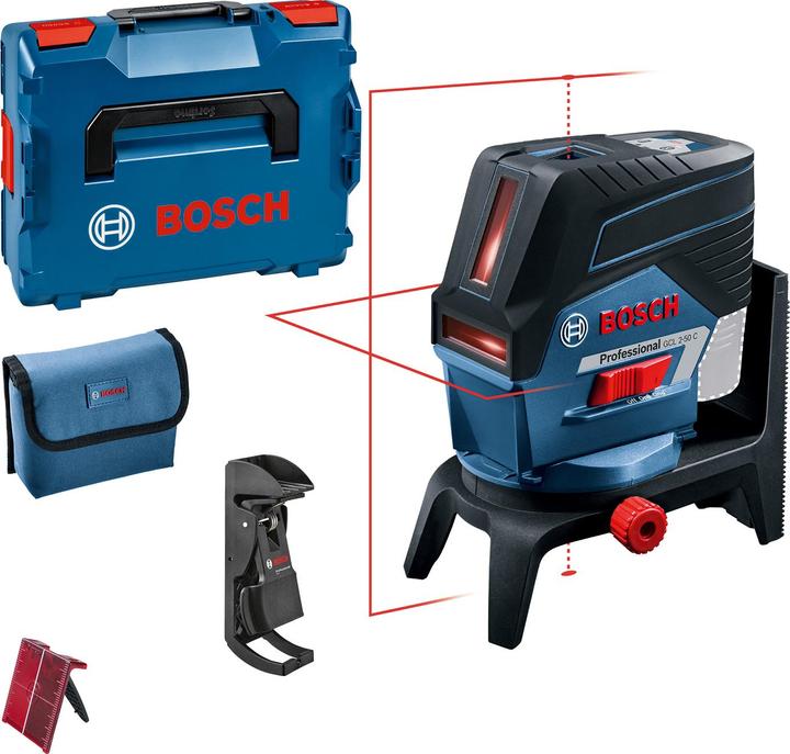 1 x Deckenklemme, 1 x GCL 2-50 C/CG Einlage 2, 1 x GCL 2-50 C/CG Einlage 1, 1 x Laserzieltafel, 1 x Drehhalterung RM 2 Professional, 1 x Schutztasche, 1 x L-Boxx 136
