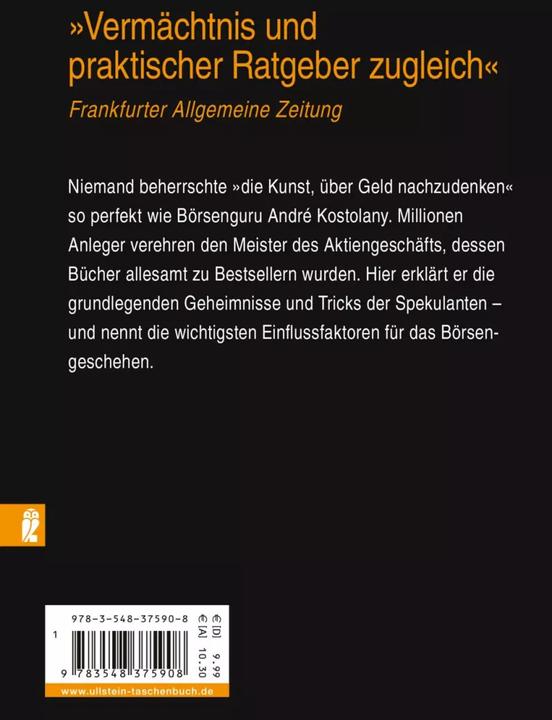 Immagine prodotto Die Kunst, über Geld nachzudenken (Tedesco, André Kostolany, 2015)