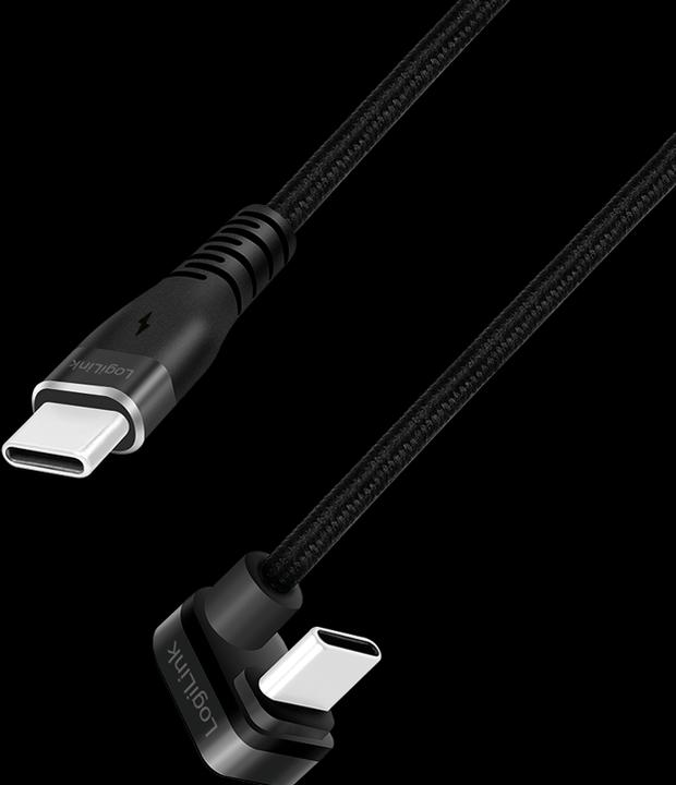 Produktbild LogiLink USB 2.0 Type-C-Kabel, C/M 180° zu USB-C/M, Alu, schwarz, 2 m (2 m, USB 2.0, 60 W)