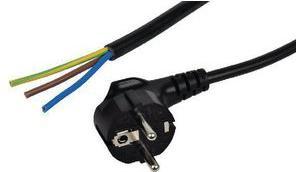 Image du produit RND Electronics Câble d'alimentation CA, prise de terre type F (CEE 7/4) - extrémités ouvertes, 2m, noir (2 m)