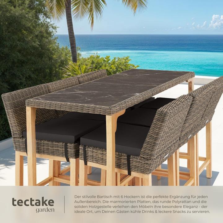 Immagine prodotto tectake Tavolo in rattan Lovas con 6 sedie Latina (161 cm)