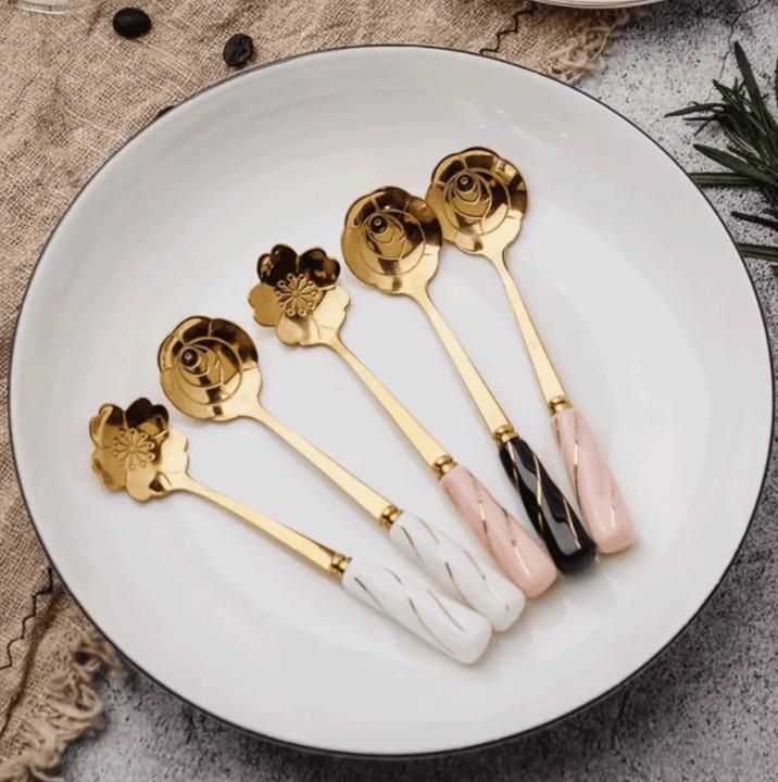 Actual product image Homerely Stainless steel dessert spoon with ceramic handle Sakura black (1 Piece, Scoops)