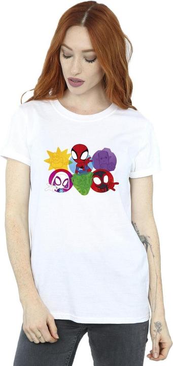 Actual product image Womens/Ladies Spidey And His Amazing Friends Faces Cotton Boyfriend T-Shirt (4XL)