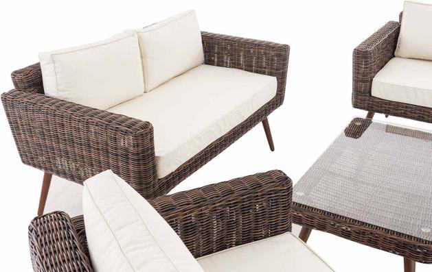 Produktbild Swisshandel24 Loungeset Kiruna Rundrattan Braun-meliert 40 cm (Dunkelbraun), cremeweiss