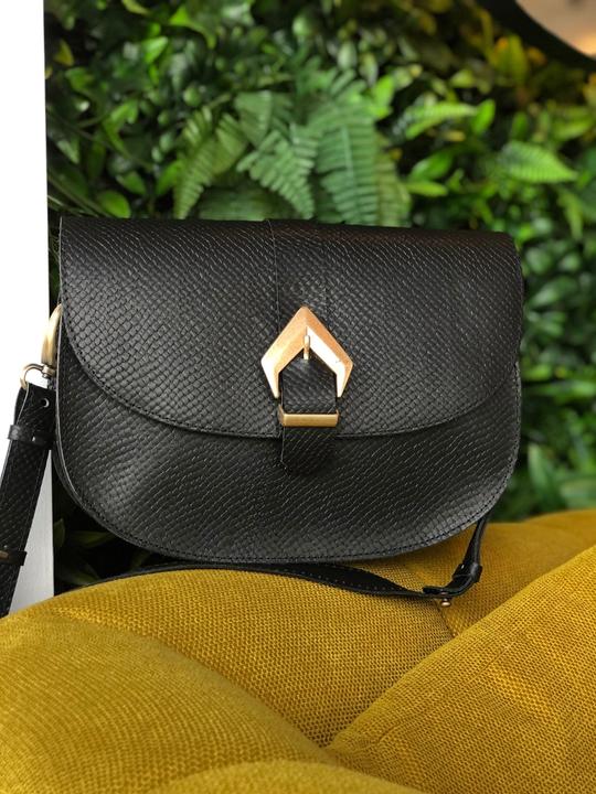 Produktbild Only-Bags.Store Schwarze Leder-Crossbody-Tasche, Schwarze Geldbörse, Umhängetasche, Vollnarbenleder
