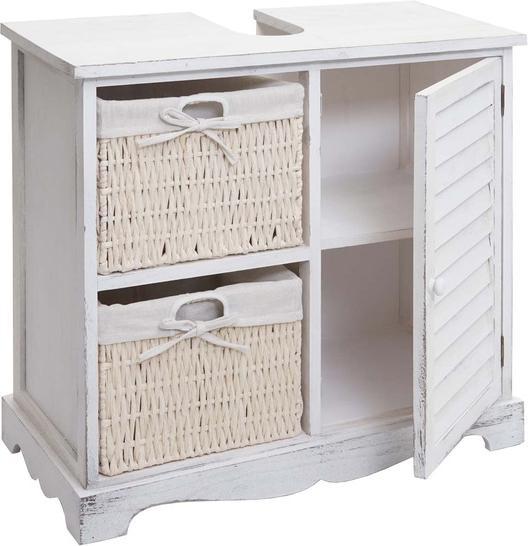 Produktbild Mendler Badezimmerset, Badmöbel-Set Hochschrank Waschbeckenunterschrank Wandspiegel - shabby weiss