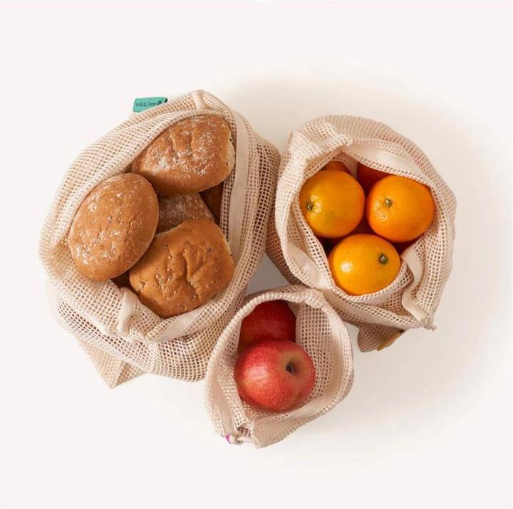 Produktbild Wild & Stone Obst & Gemüse Netztragetaschen aus Bio-Baumwolle, wiererverwendbar, 3er Set