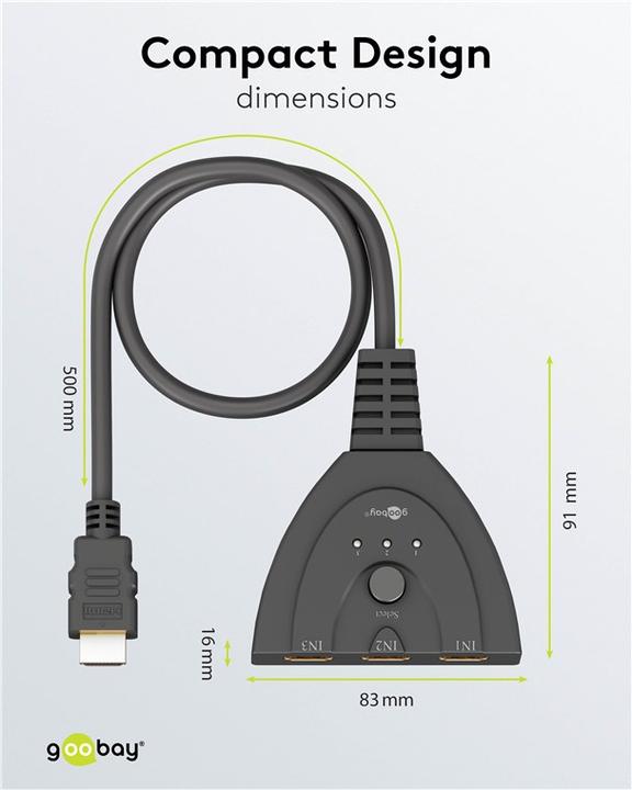 Image du produit Goobay Boîtier de commutation HDMI 3 vers 1 4K @ 30 Hz