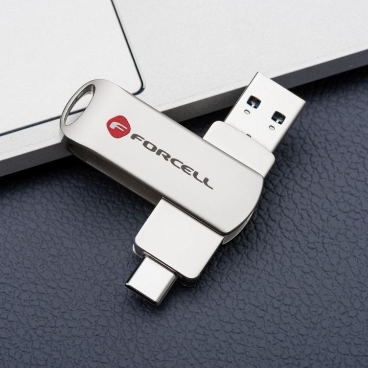 Produktbild Forcell Memory cards F-DATA pendrive Metal Duo 128GB USB3.2 Gen 1 (USB A / Type C) silver (128 GB, USB-C, USB-A)