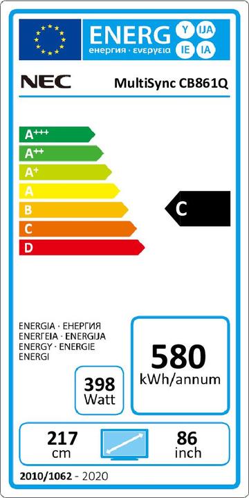 Label énergétique NEC MultiSync® CB861Q (3840 x 2160 pixels, 86")