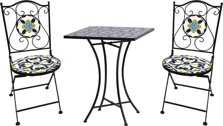 Actual product image Mojawo Mosaik Sitzgarnitur Set 3-teilig Sitzgruppe Gartenmöbel Tisch Stühle (77 cm)