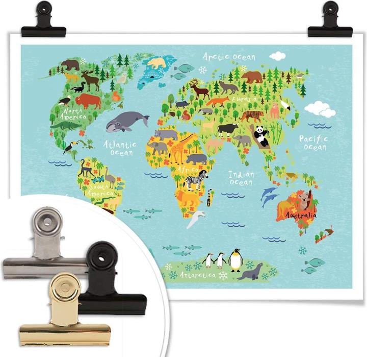 Image du produit Trenddeko Carte du monde des animaux pour enfants (120 x 100 cm)