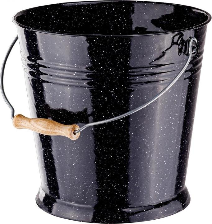 Produktbild Dema Emaille Kamin Ascheeimer Kohleneimer Eimer 10 L schwarz emailliert Holz Henkel