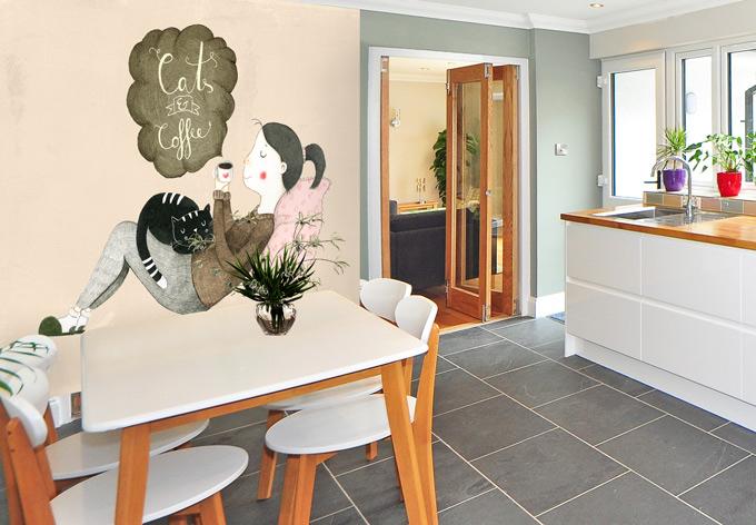 Actual product image Trenddeko Loske - Cats & Coffee (432 x 350 cm)