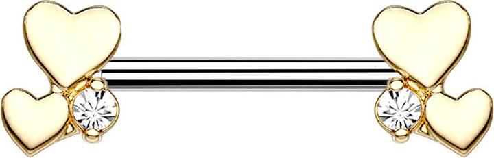 Actual product image Star Piercing Barbell vergoldet doppelherz mit Kristall (Surgical steel 316L, Brass)