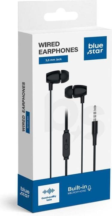 Produktbild BlueStar Wired headphones Blue Star BLUE STAR wire earphones Jack 3,5 mm with microphone PA-E67 1,2 m black (Kabelgebunden)