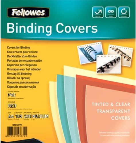 Actual product image Fellowes PVC cover sheet, red-transparent