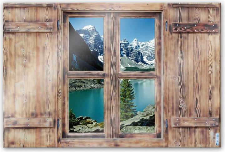 Image du produit Trenddeko Fenêtre 3D en bois - lac de montagne idyllique (60 x 40 cm)