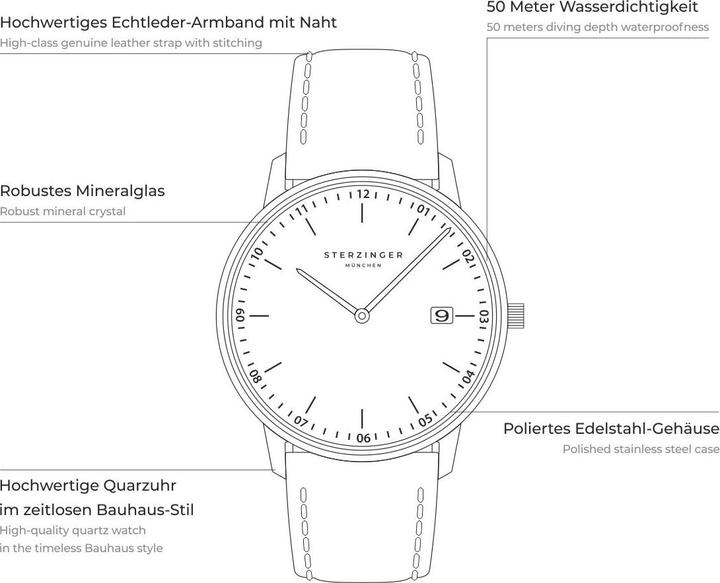 Actual product image Sterzinger Mens Quartz Watch Timepiece Genuine Leather Brown - 30476 (Analogue wristwatch, 38 mm)