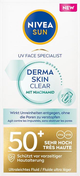 Image du produit NIVEA UV Face Derma Skin Clear SPF 50+ (Crème solaire visage, SPF 50, 40 ml, 62 g)