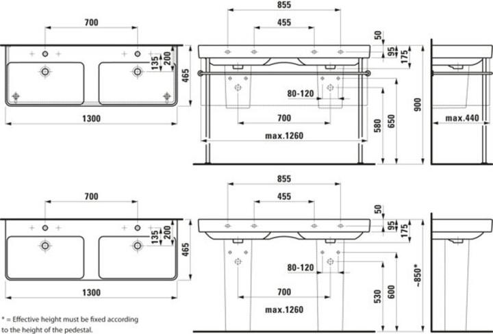 Image du produit Laufen Lavabo double PRO S 1300x460mm m ÜL 1 HL-exécution blanc LCC (460 mm, 1300 mm)