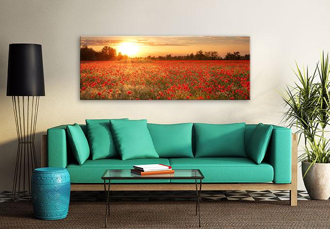 Produktbild Trenddeko Mohnfeld im Sonnenuntergang - Panorama (120 x 50 cm)