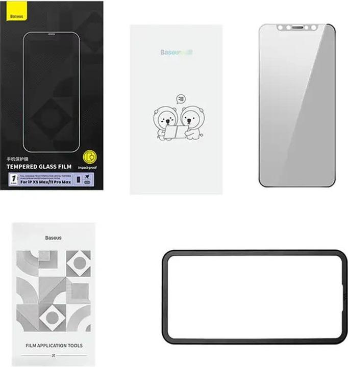 Actual product image Baseus 0.3mm Full-Coverage Privacy Protection Crystal Tempered Glass Screen Protector with Dust Filter for (1 Piece, Apple iPhone XS Max)