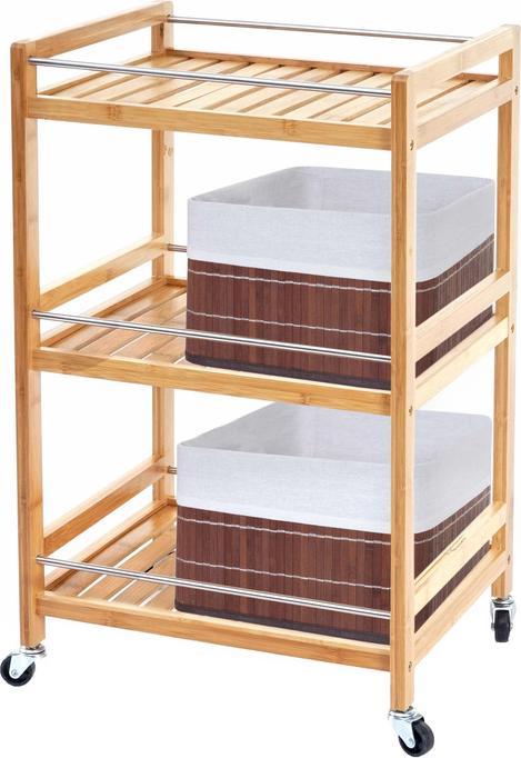 Produktbild Swisshandel24 Rollwagen, Rollregal Allzweckwagen, 3 Ebenen mit 2x Aufbewahrungskorb Bambus braun