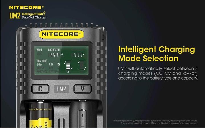 Produktbild Nitecore UM2 USB-Ladegerät (1 Stk., 14500, 16340, 18650, 26650, Ladegerät ohne Akku)