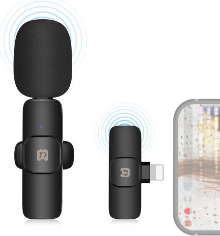 Produktbild Puluz Wireless Lavalier Noise Reduction Reverb Microphone for 8-Pin Device, Support Phone Charging (Black)