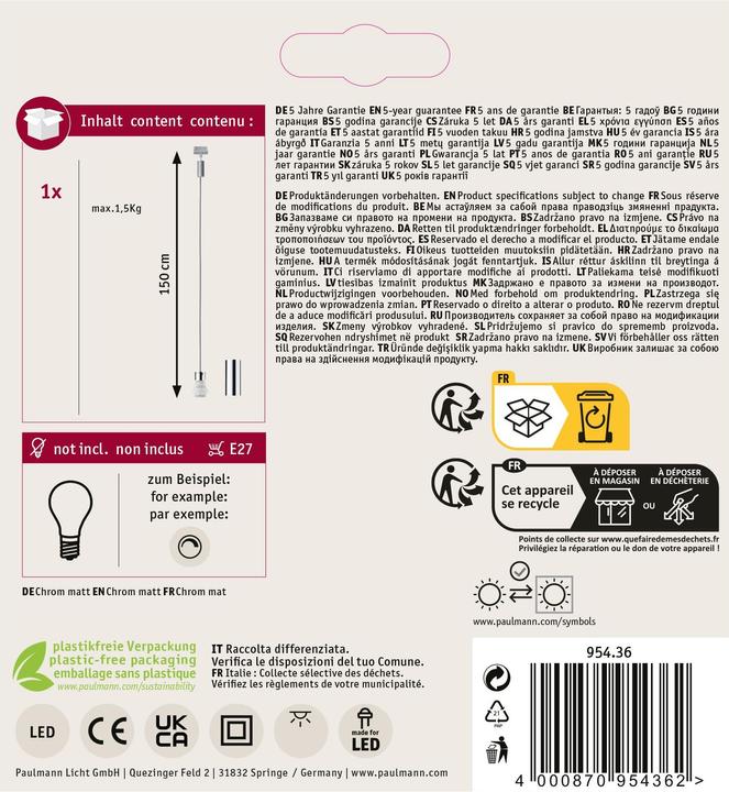 Actual product image Paulmann URail Pendant Basic (E27)