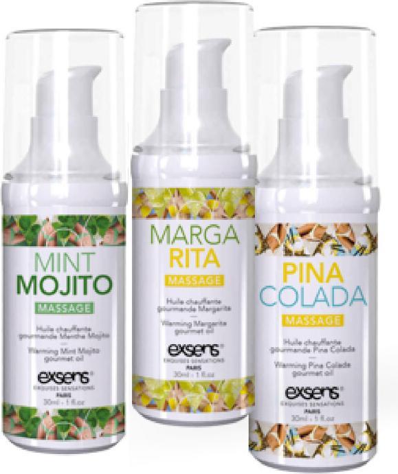 Actual product image Lovetoy LET'S CELEBRATE! Warming gourmet massage oils (Mint Mojito, Margarita, Pina Colada) 3 x 30ml (90 ml)