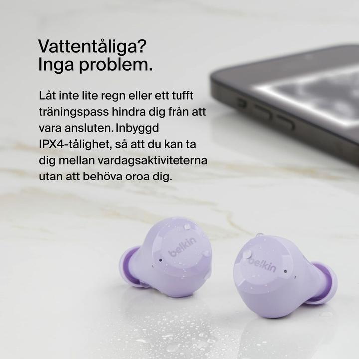 Produktbild Belkin wireless soundform bolt tws hellviolett (keine Geräuschunterdrückung, 38 h, Kabellos)