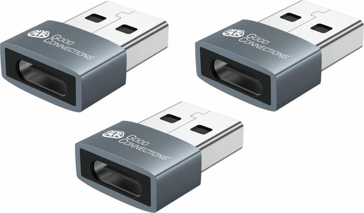 Productafbeelding Good Connections Adapter USB 2.0 plug A naar USB-C aansluiting aluminium behuizing grijs set van 3 Goed (USB-A (USB 2.0)