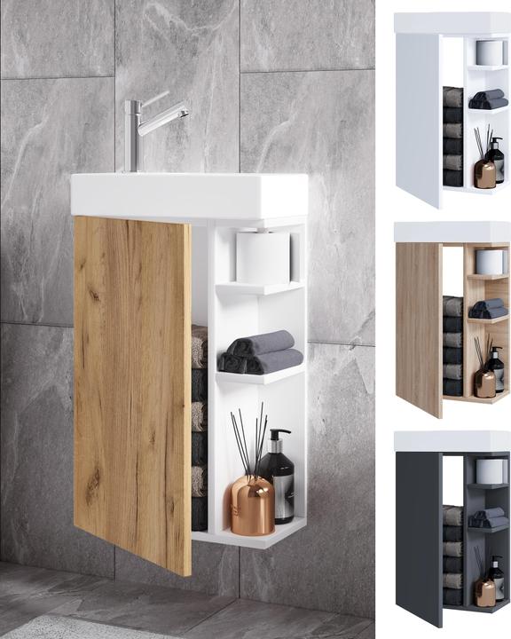 Image du produit VCM 2-pièces ensemble de meubles de salle de bain WC invités salle de bains lavabo petite étroite Lumia